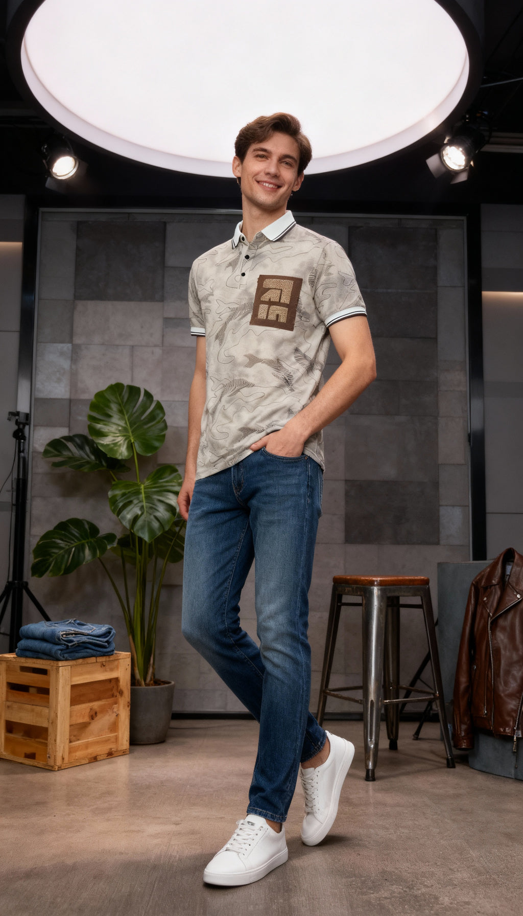 Self Printed Polo Men's T-Shirt With Designed Pocket