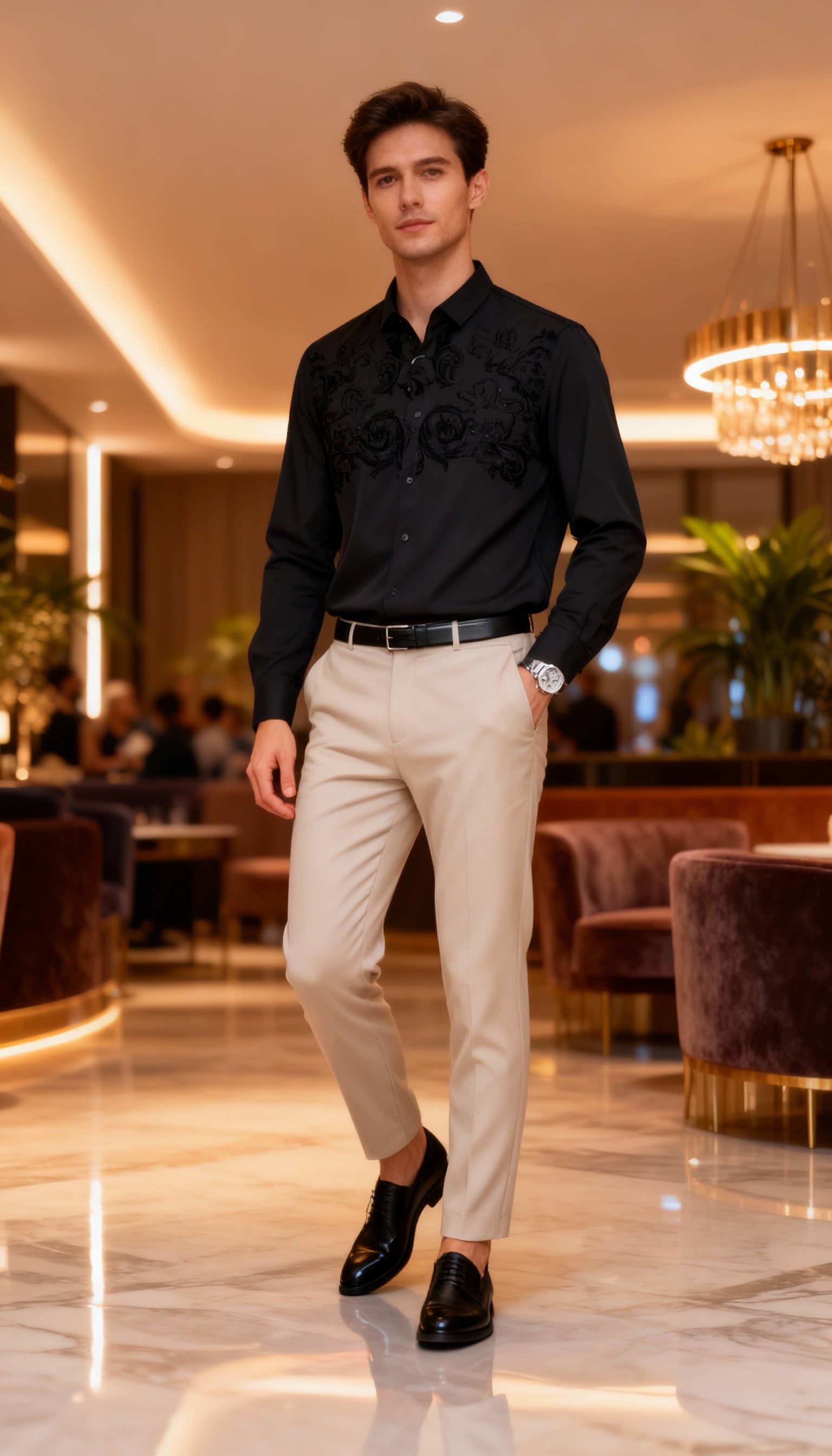 Self Design Premium Club Wear Sequin Men's Shirt