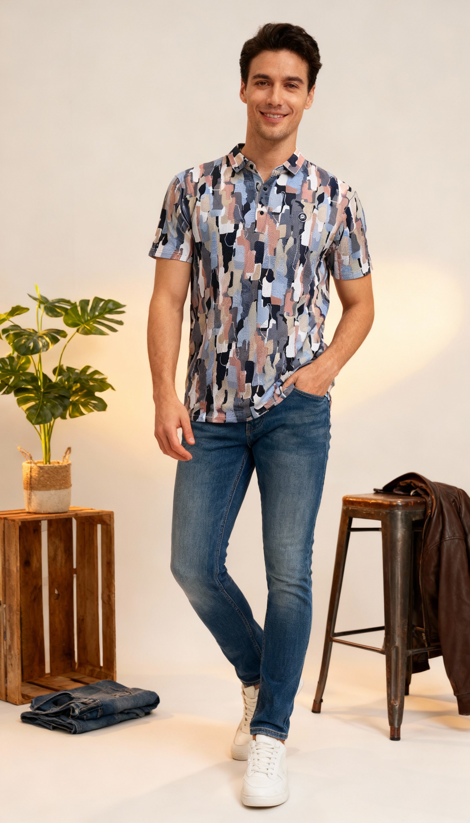 Fancy Printed Design Polo Men's T-Shirt