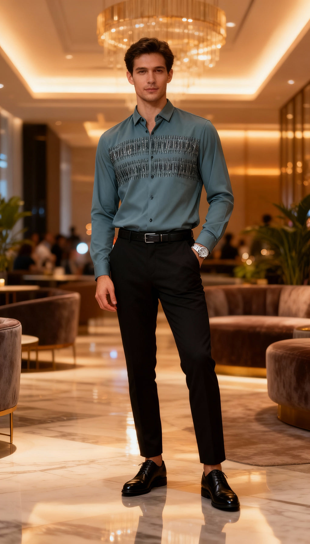 Self Design Premium Club Wear Sequin Men's Shirt