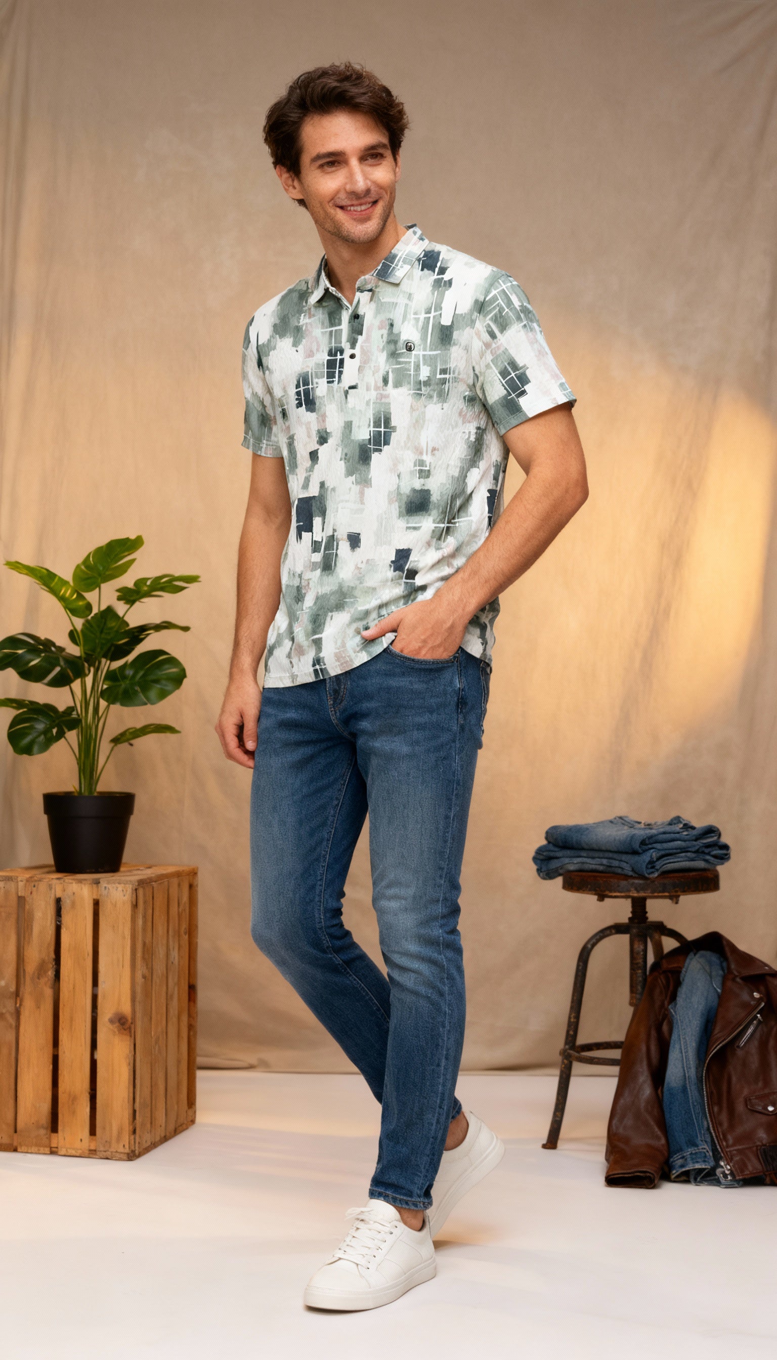 Fancy Printed Design Polo Men's T-Shirt