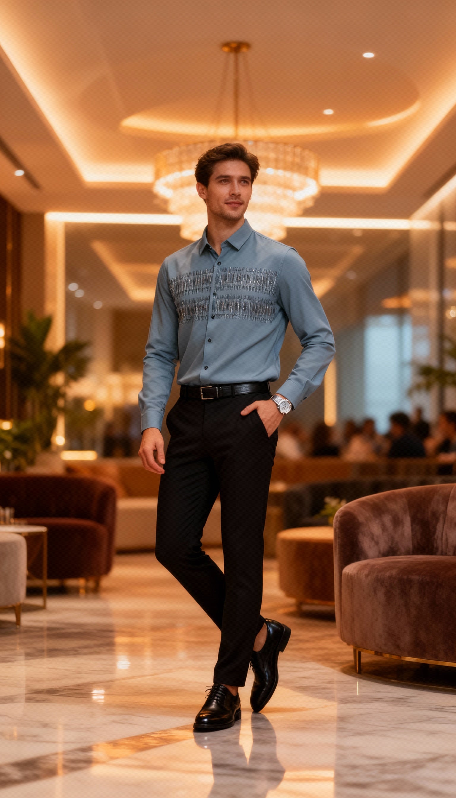 Self Design Premium Club Wear Sequin Men's Shirt