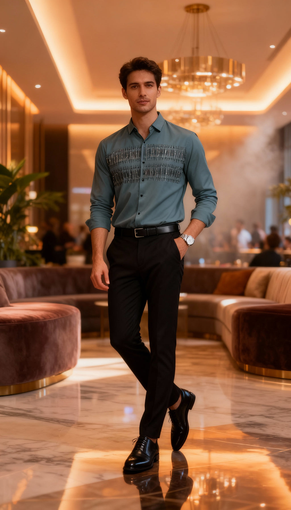 Self Design Premium Club Wear Sequin Men's Shirt