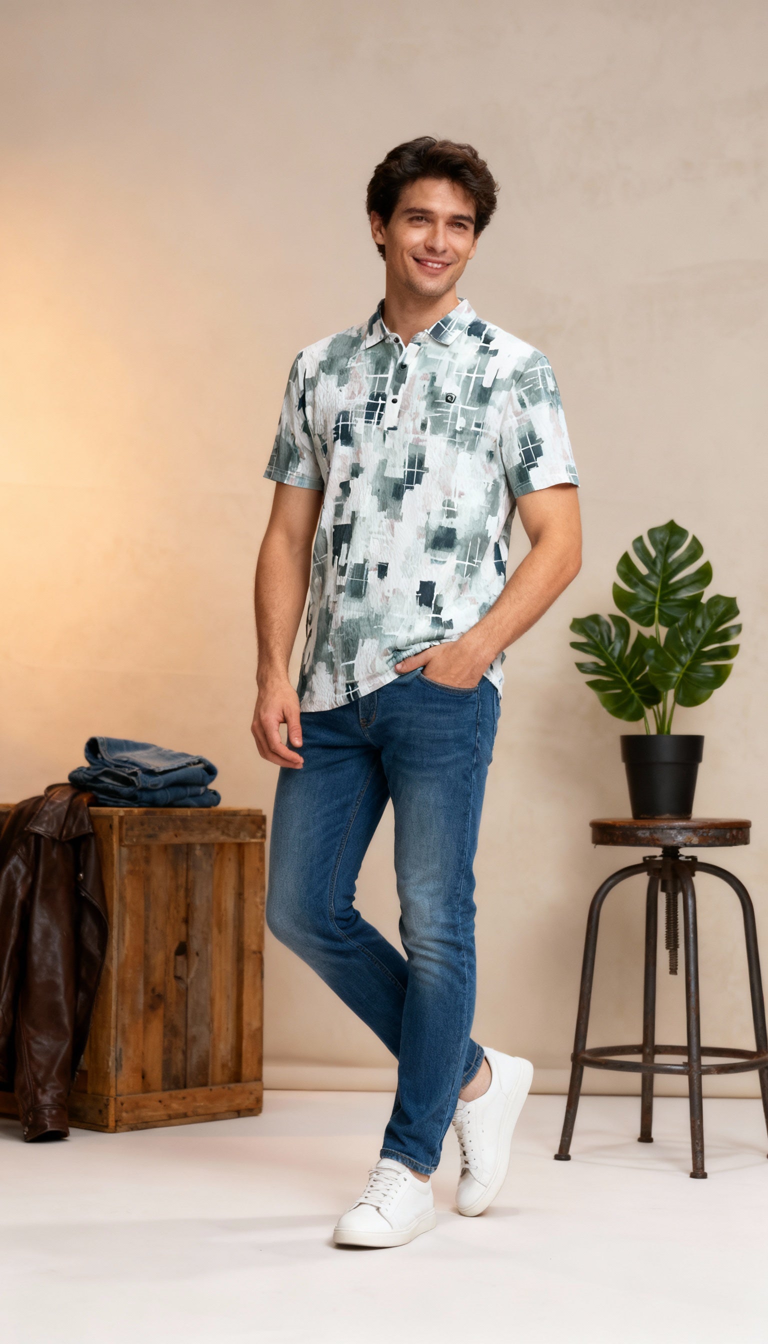 Fancy Printed Design Polo Men's T-Shirt