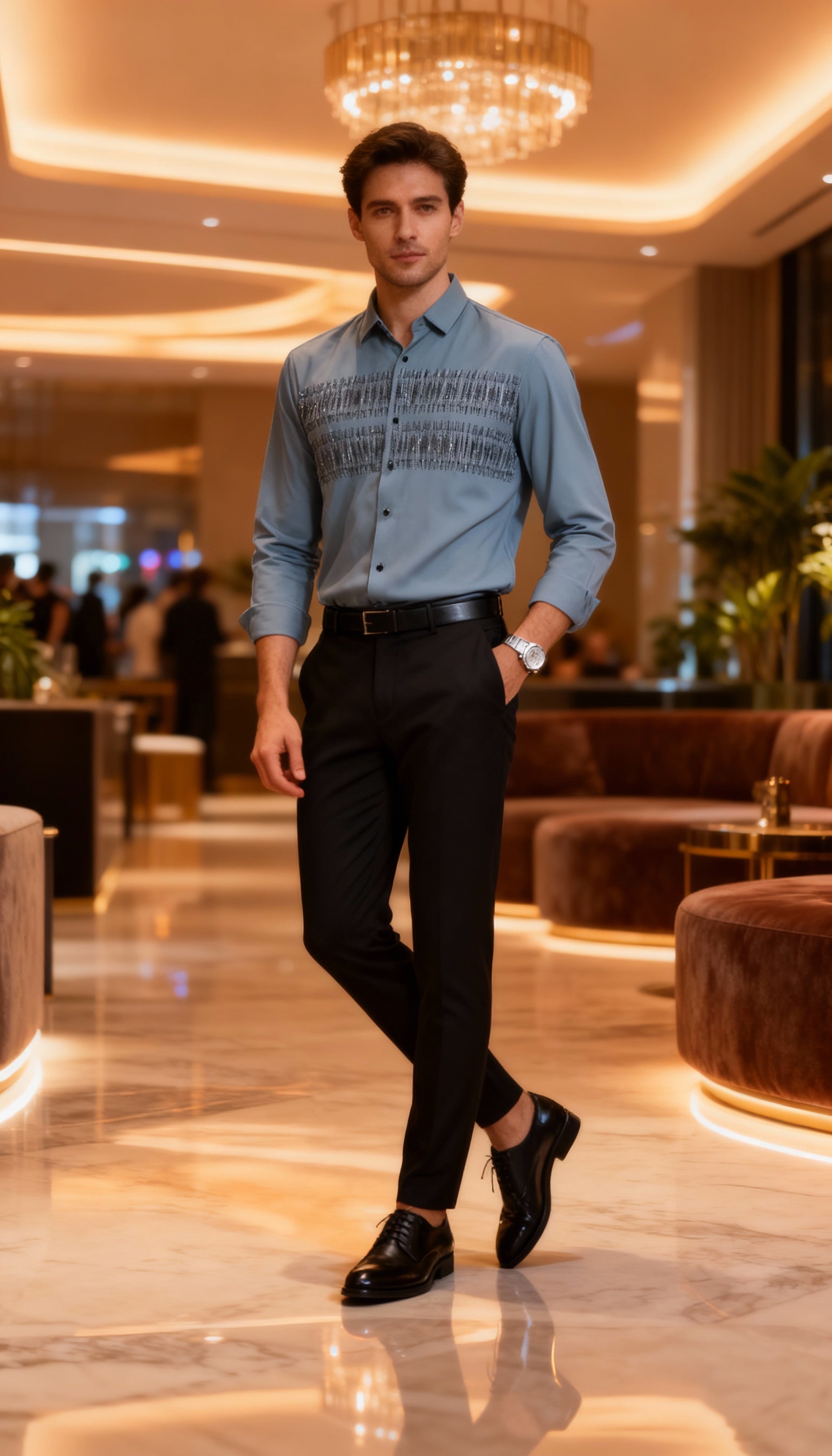 Self Design Premium Club Wear Sequin Men's Shirt