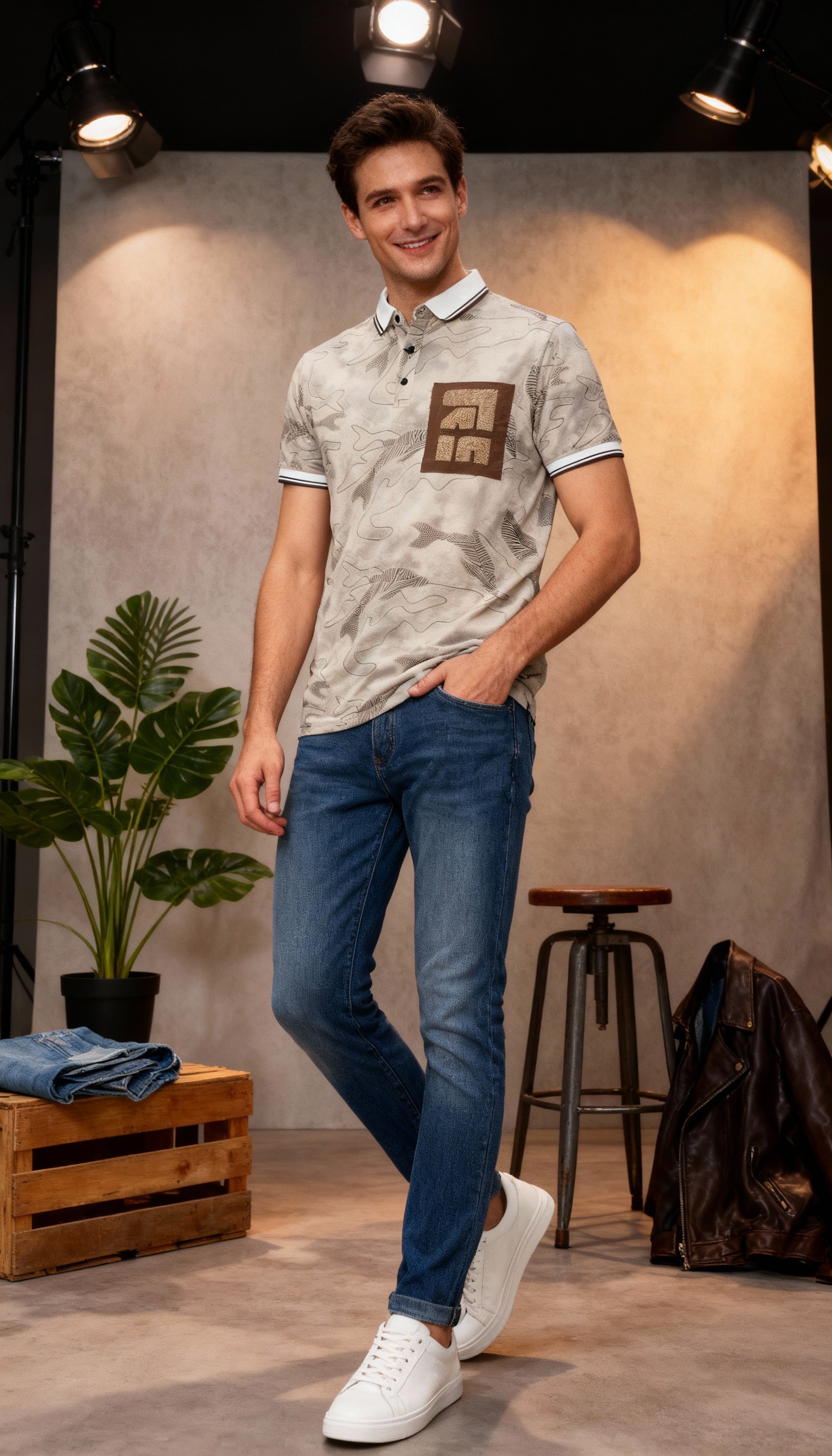 Self Printed Polo Men's T-Shirt With Designed Pocket