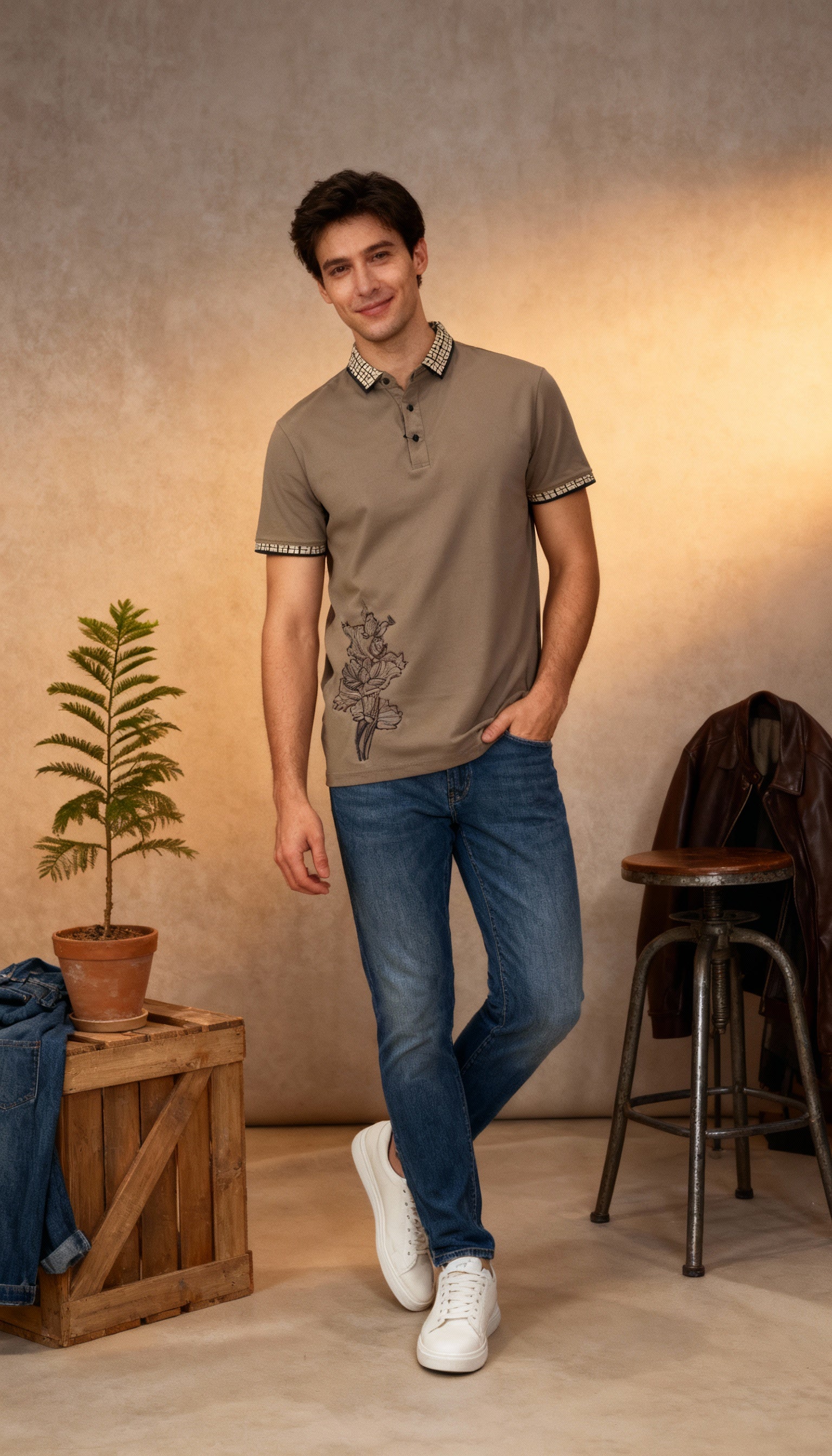 Self Printed Polo Men's T-Shirt