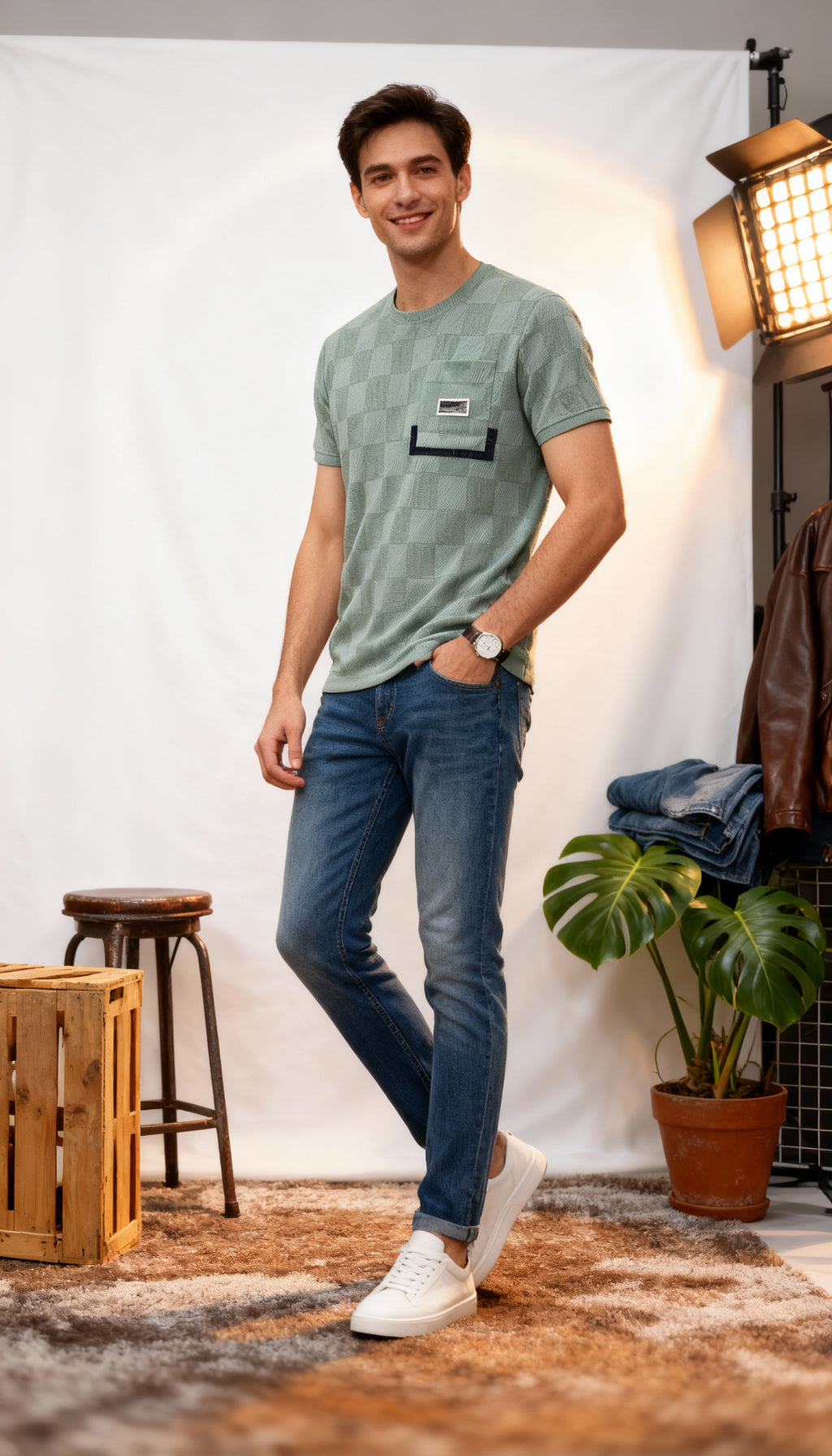 Self Printed Men's T-Shirt  With Designed Pocket