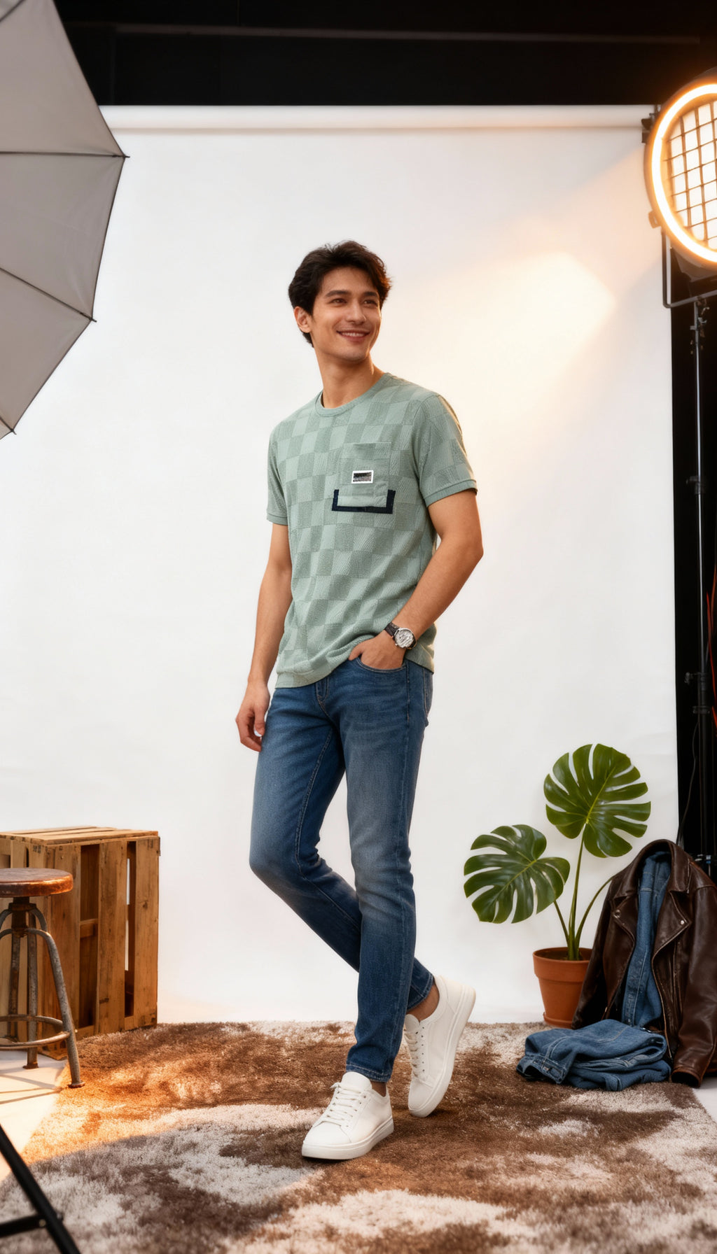 Self Printed Men's T-Shirt  With Designed Pocket