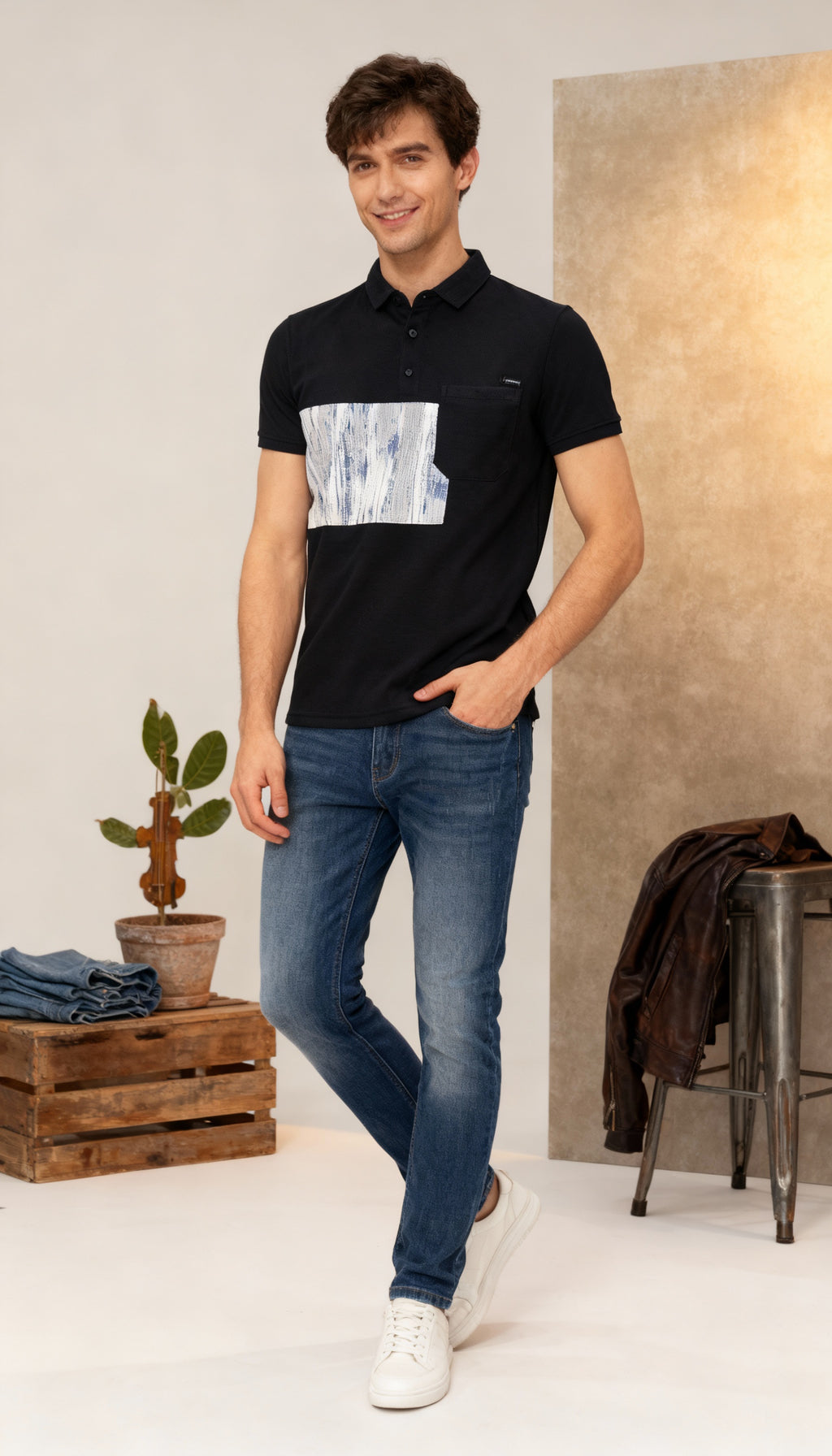 Self Printed Polo Men's T-Shirt With Pocket