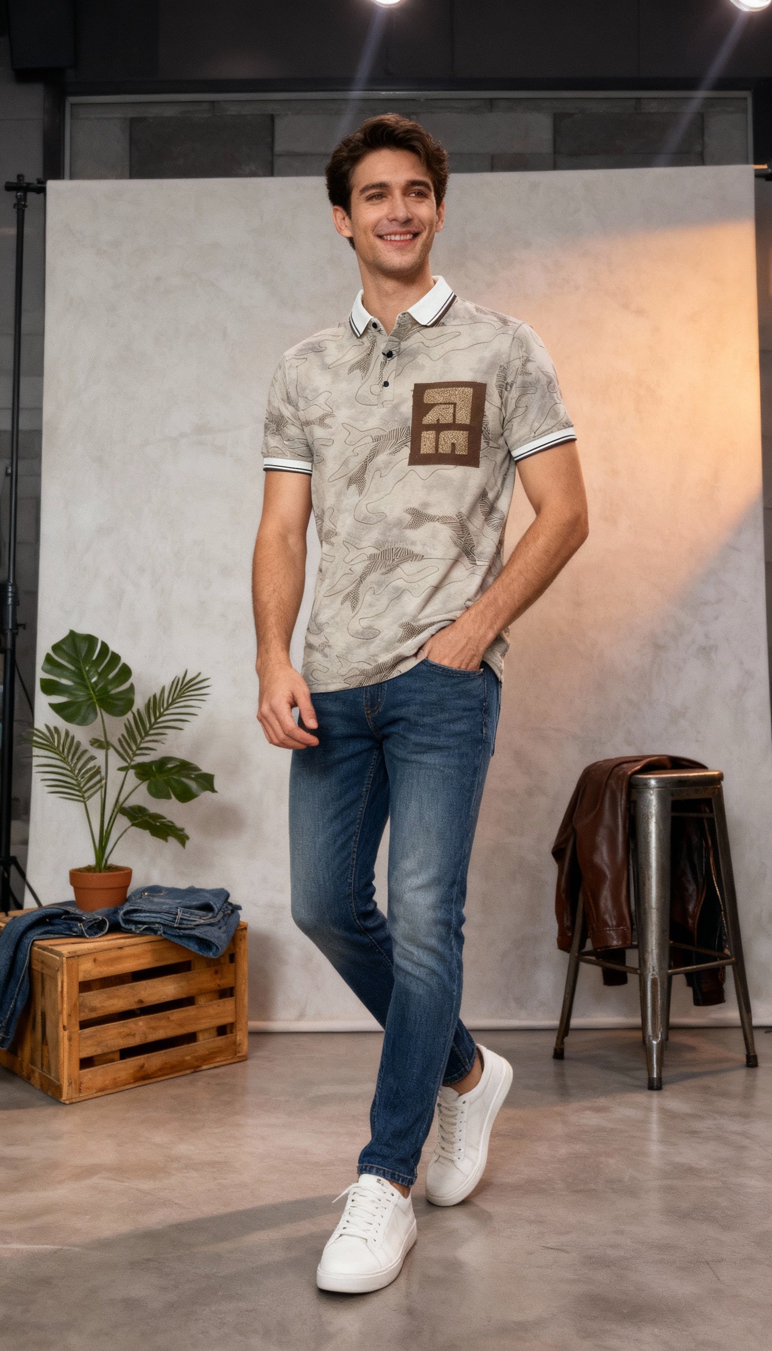 Self Printed Polo Men's T-Shirt With Designed Pocket