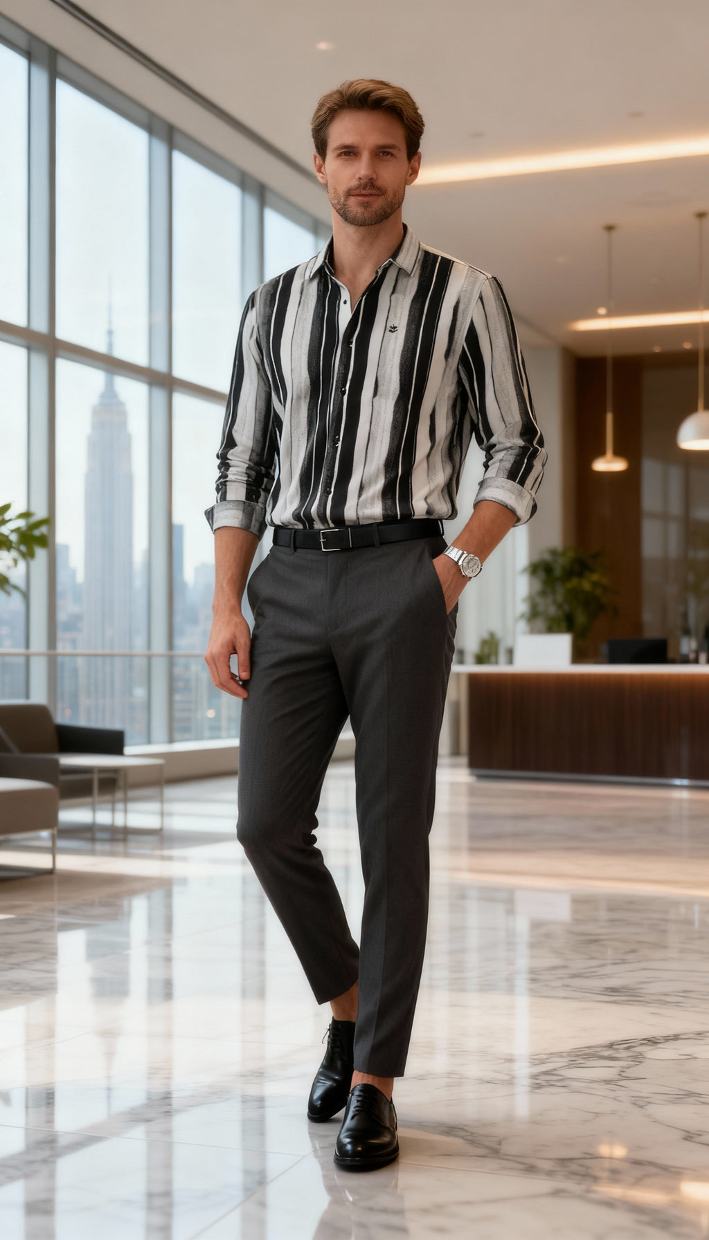 Korean Style Fancy Lining Design Men's Shirt