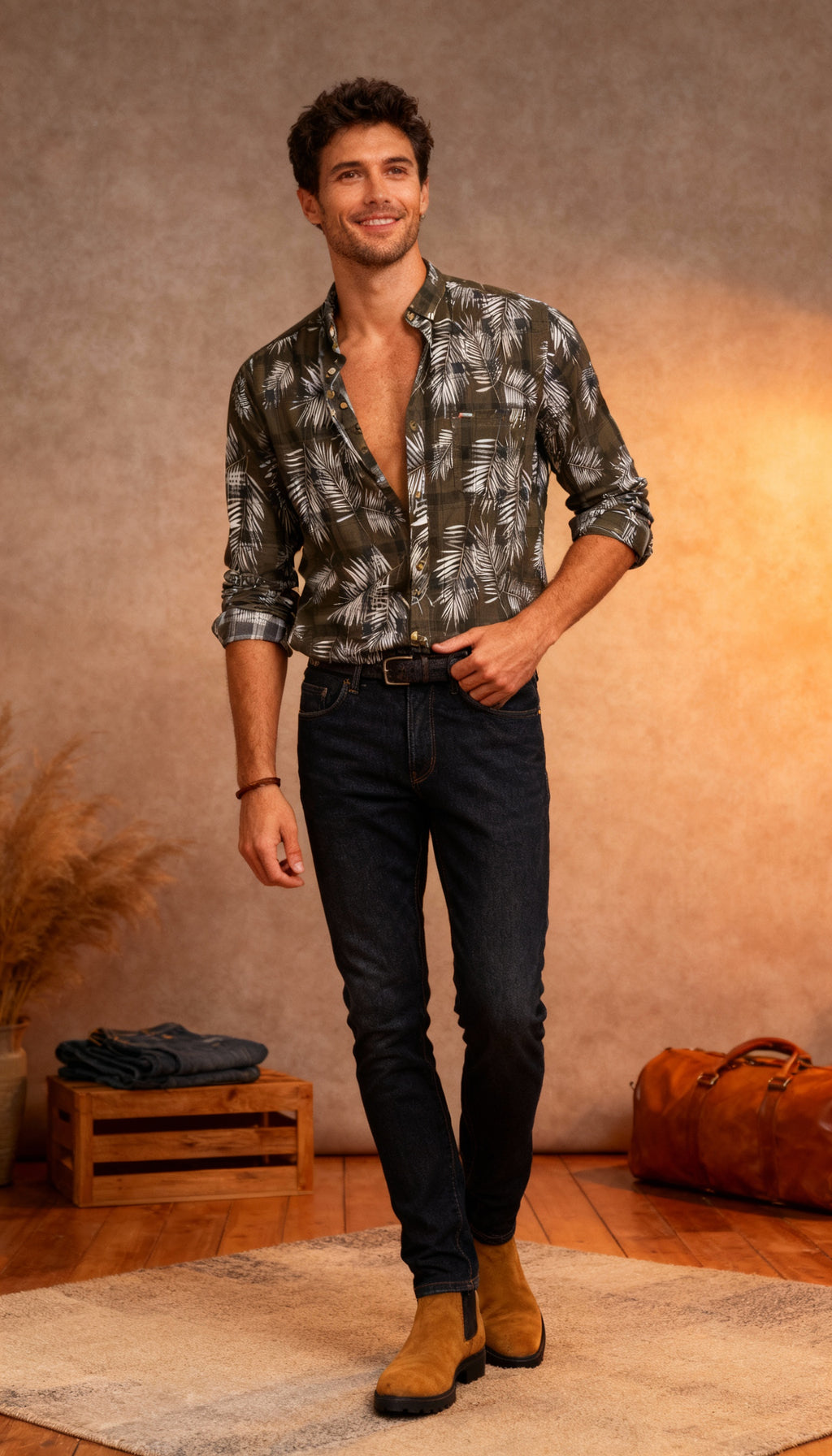 Self Printed Checks Men's Shirt