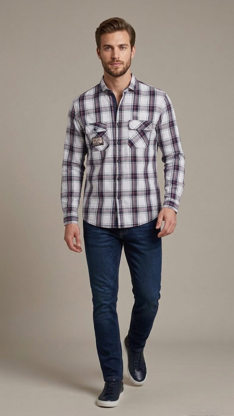 Double Pocket Checks Men's Shirt