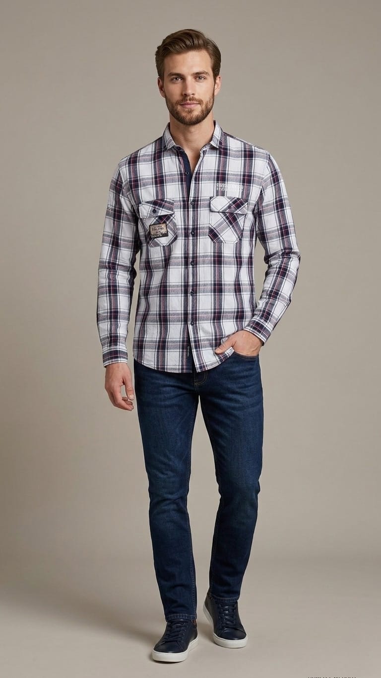 Double Pocket Checks Men's Shirt